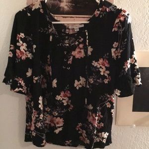 Flowy, Floral Black Shirt